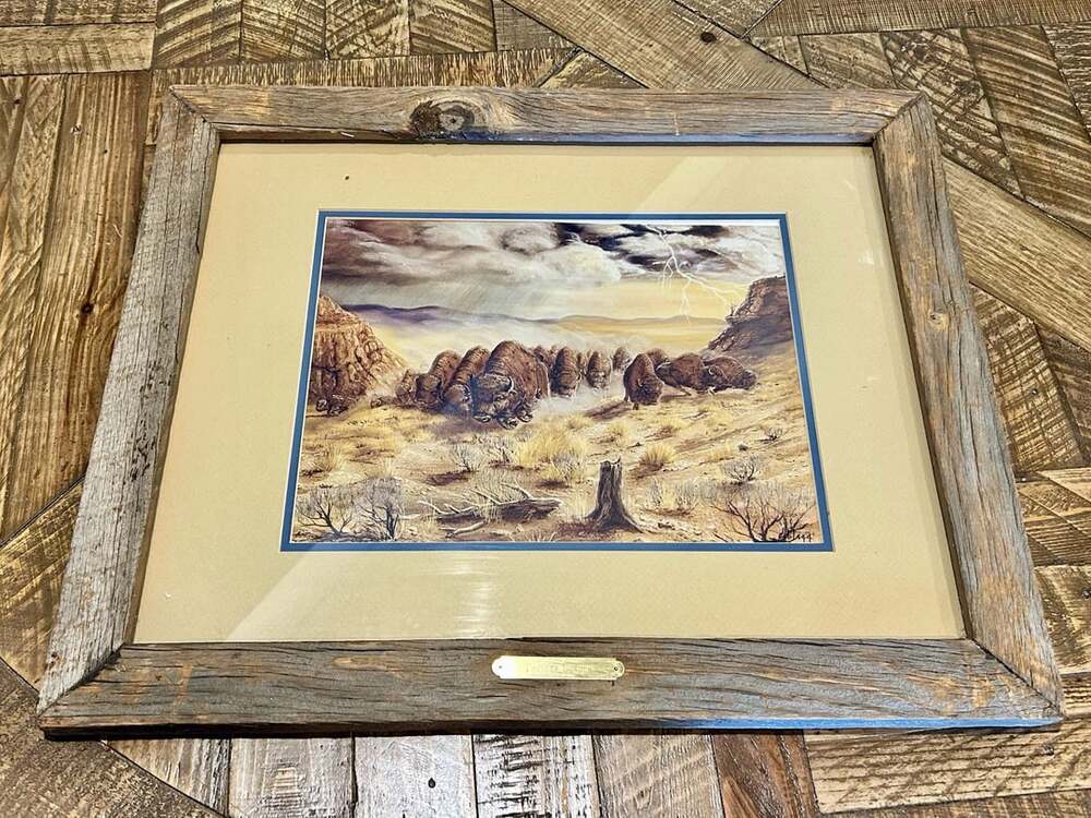 C. Blagg Thunder Struck Bison Framed Art Print 1987 Signed